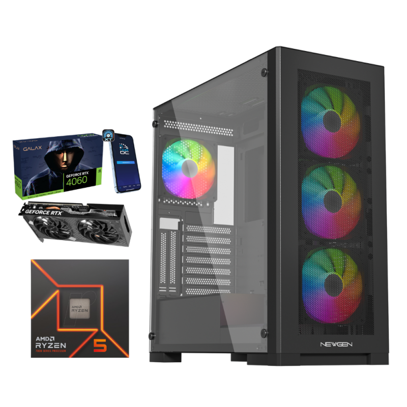 Setup Gamer Special Pc De Bureau Gaming / Ryzen 5 5600 / RTX 4060 Ti 8G 32 Go Avec Ecran Msi 245 Full Hd Ips 180 Hz