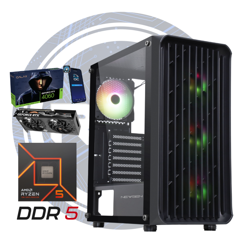 PC GAMER RTX 4060, AMD Ryzen 5 7500F, DDR5 16GB RAM, 512 GB M.2 - RS Tech