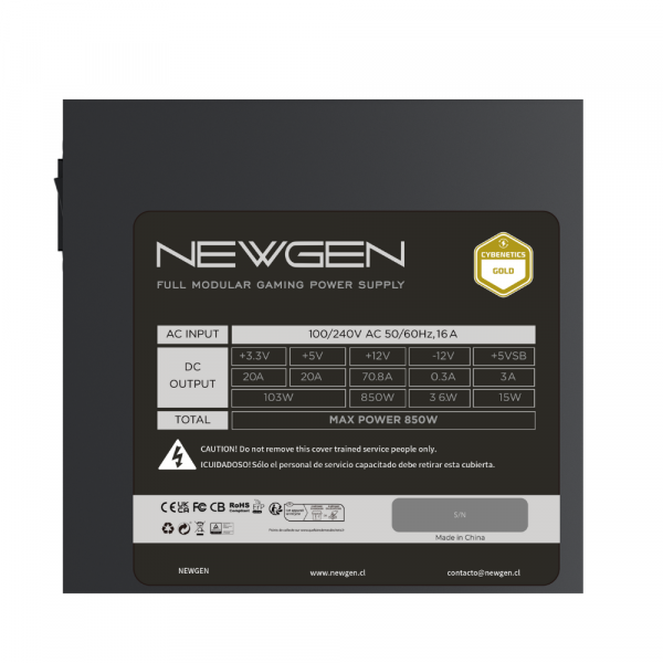 Fuente de Poder NWG 850W Certificación Oro Full Modular (Certificación Cybenetics) - Imagen 3