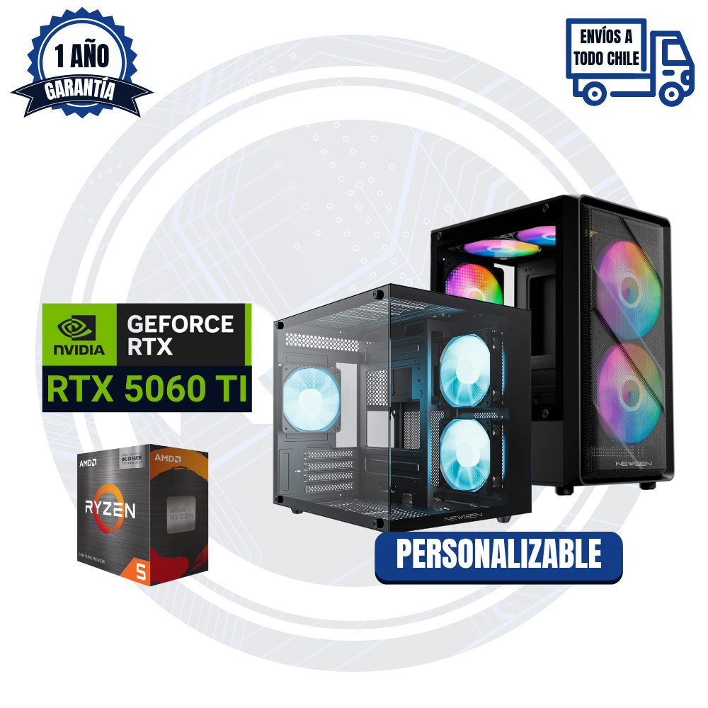 PC GAMER RTX 5060 TI, AMD Ryzen 5 5500X3D, 8GB RAM 3200MHZ, 512GB M2